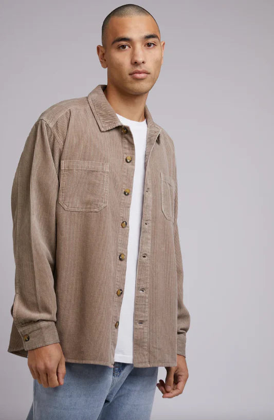 SILENT THEORY - Cord Overshirt.  Mushroom