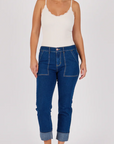 ONE TEN WILLOW - Cuff Detail Cropped Jeans - Dark Blue