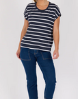 ONE TEN WILLOW - Shell Tee Round Neck - Navy/White Stripe