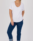 ONE TEN WILLOW - V-Neck Curve Hem Tee - Optic White