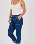 ONE TEN WILLOW - Cuff Detail Cropped Jeans - Dark Blue