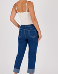 ONE TEN WILLOW - Cuff Detail Cropped Jeans - Dark Blue