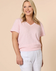 THREADZ - Tonic Stripe Tee - Pink/ White