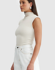 ORTC - Liv High Neck Rib Top - Bone