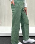 THREADZ- Maddy Pull On Wide Leg Denim Jean - Khaki
