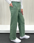THREADZ- Maddy Pull On Wide Leg Denim Jean - Khaki