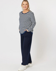 CLARITY BY THREADZ-  Sarah Stripe Print Long Sleeve Top - Navy