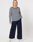 CLARITY BY THREADZ-  Sarah Stripe Print Long Sleeve Top - Navy