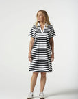 GOONDIWINDI COTTON - V Neck Cotton Jersey Dress.  Navy and White