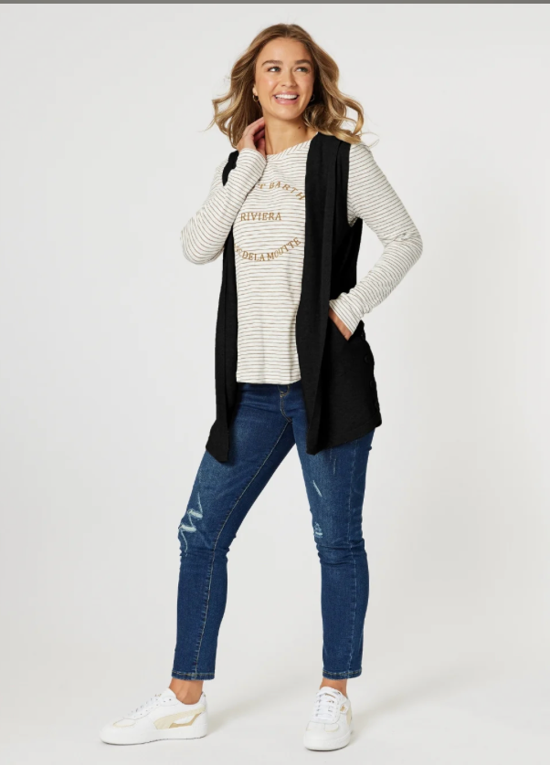 THREADZ -OLLIE SIDE BUTTON VEST 45281.  Black