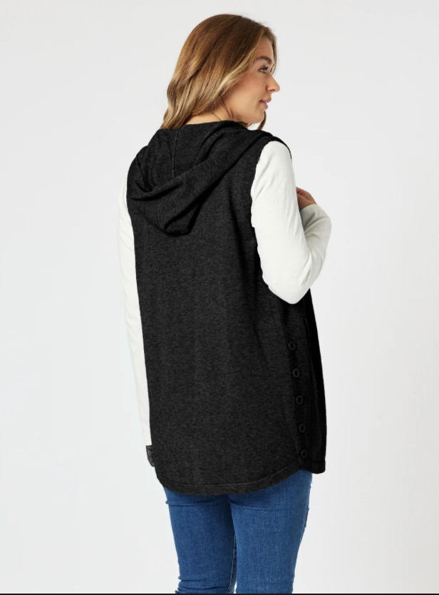 THREADZ -OLLIE SIDE BUTTON VEST 45281.  Black