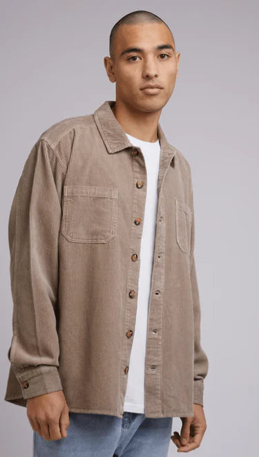 SILENT THEORY - Cord Overshirt.  Mushroom