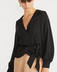 STAPLE THE LABEL- Stevie Wrap Blouse. Black