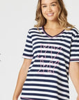 THREADZ -  Love & Kisses Stripe Print Tee - Navy Pink