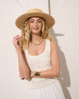Black Ribbon Trim Straw Boater Hat