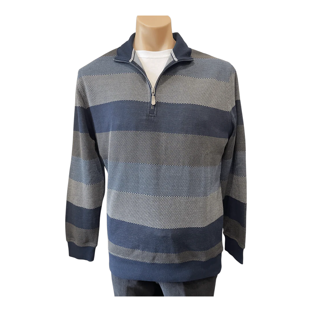 BACK BAY-  Back Bay Block Stripe 1/2 Zip Top.  Chambray