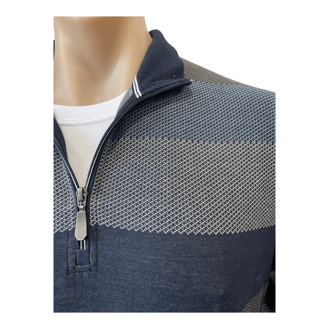 BACK BAY-  Back Bay Block Stripe 1/2 Zip Top.  Chambray