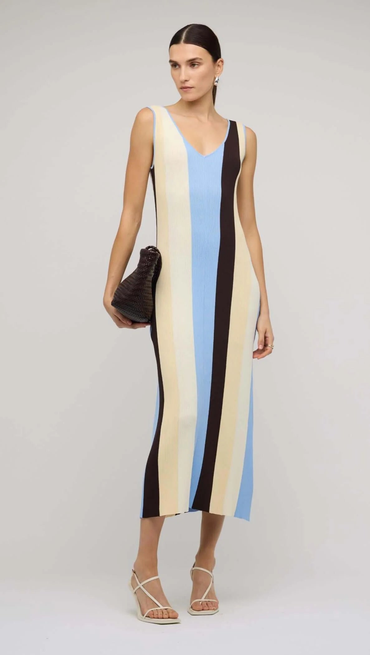 STAPLE THE LABEL - Blue & Cream Stripe Knit Midi Dress
