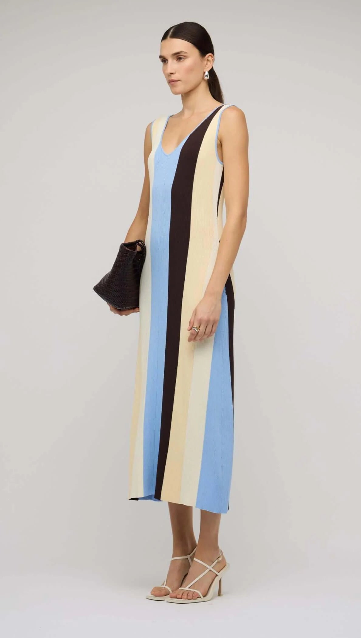 STAPLE THE LABEL - Blue & Cream Stripe Knit Midi Dress