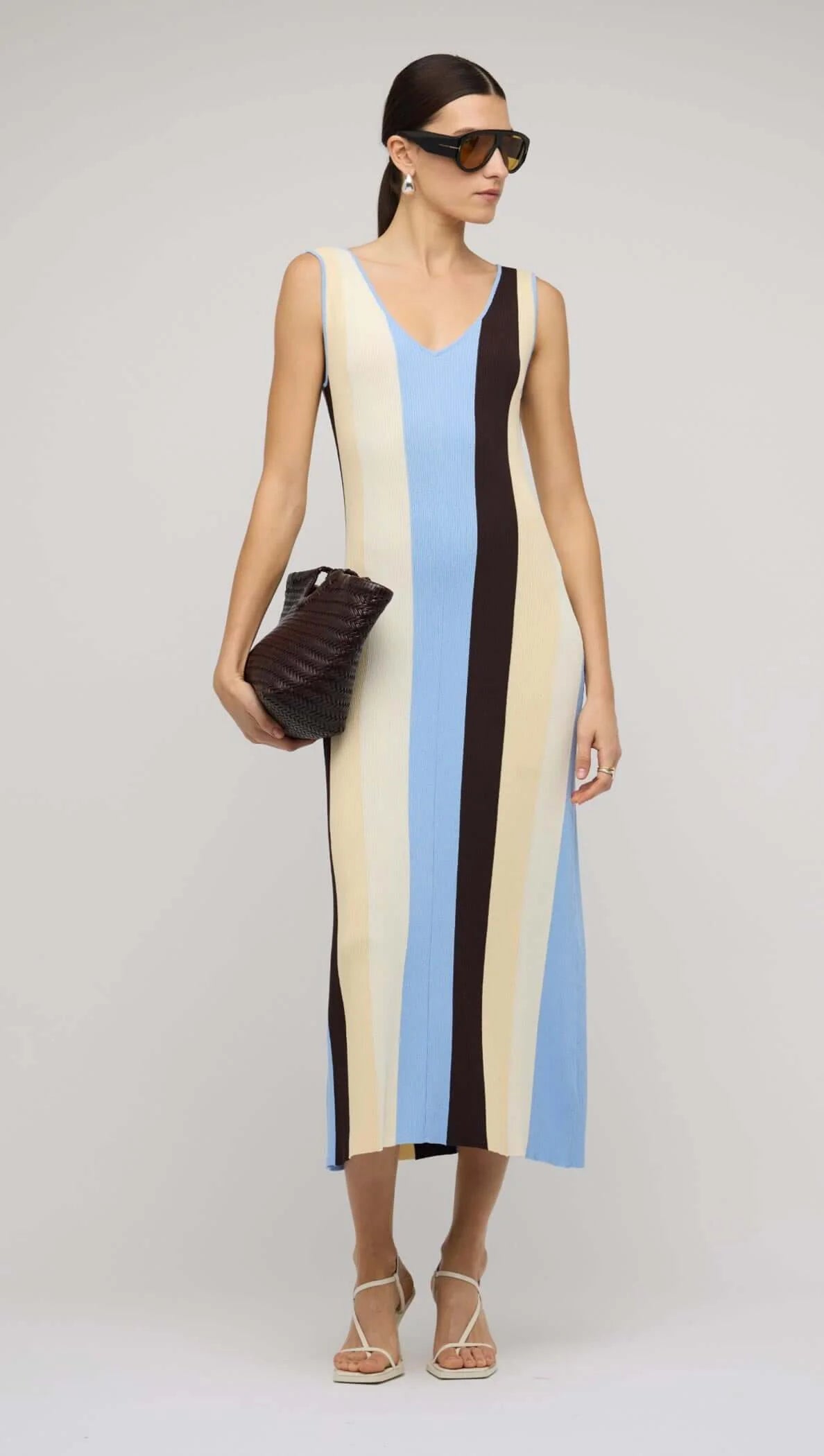 STAPLE THE LABEL - Blue & Cream Stripe Knit Midi Dress