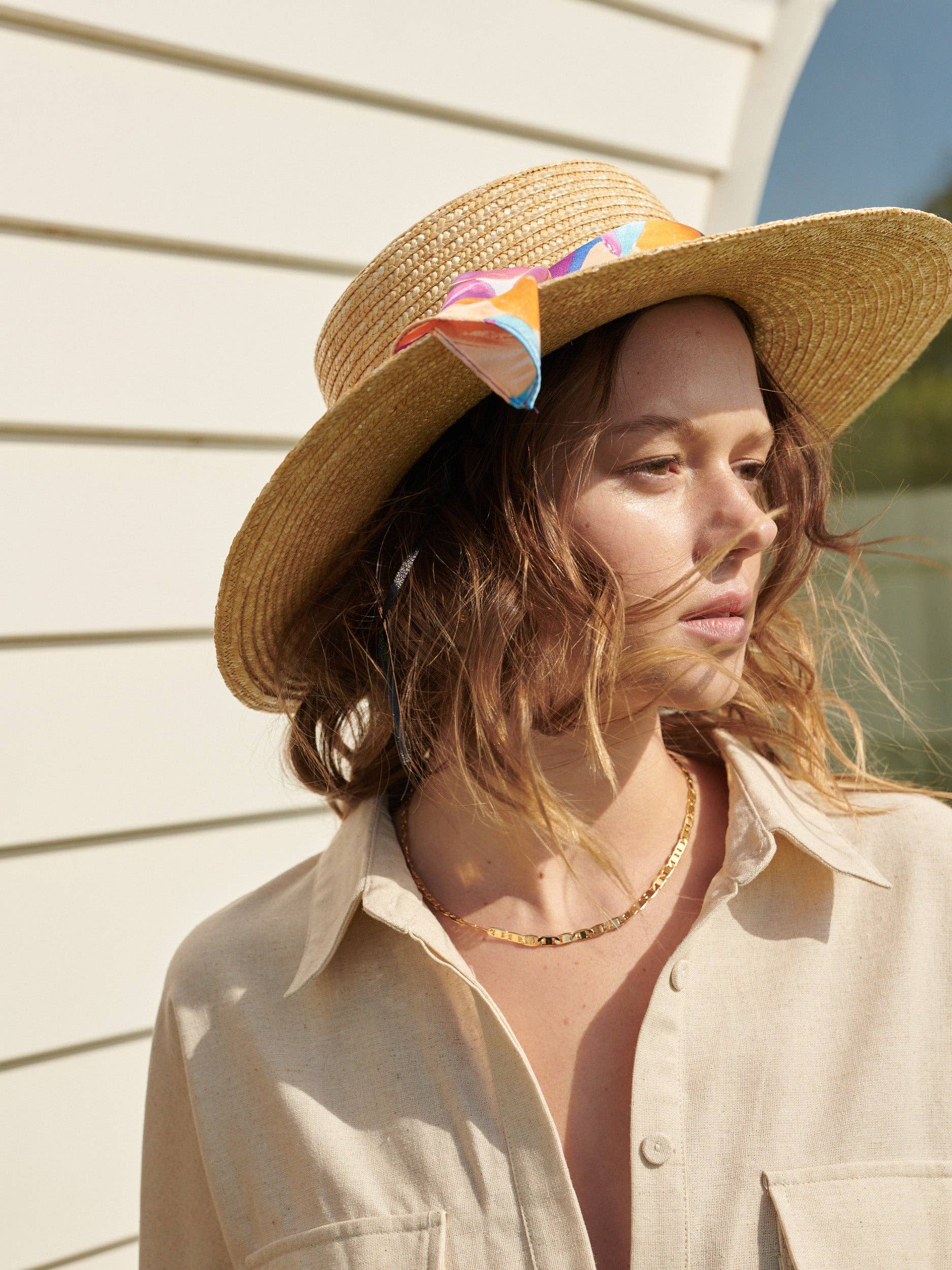 Black Ribbon Trim Straw Boater Hat