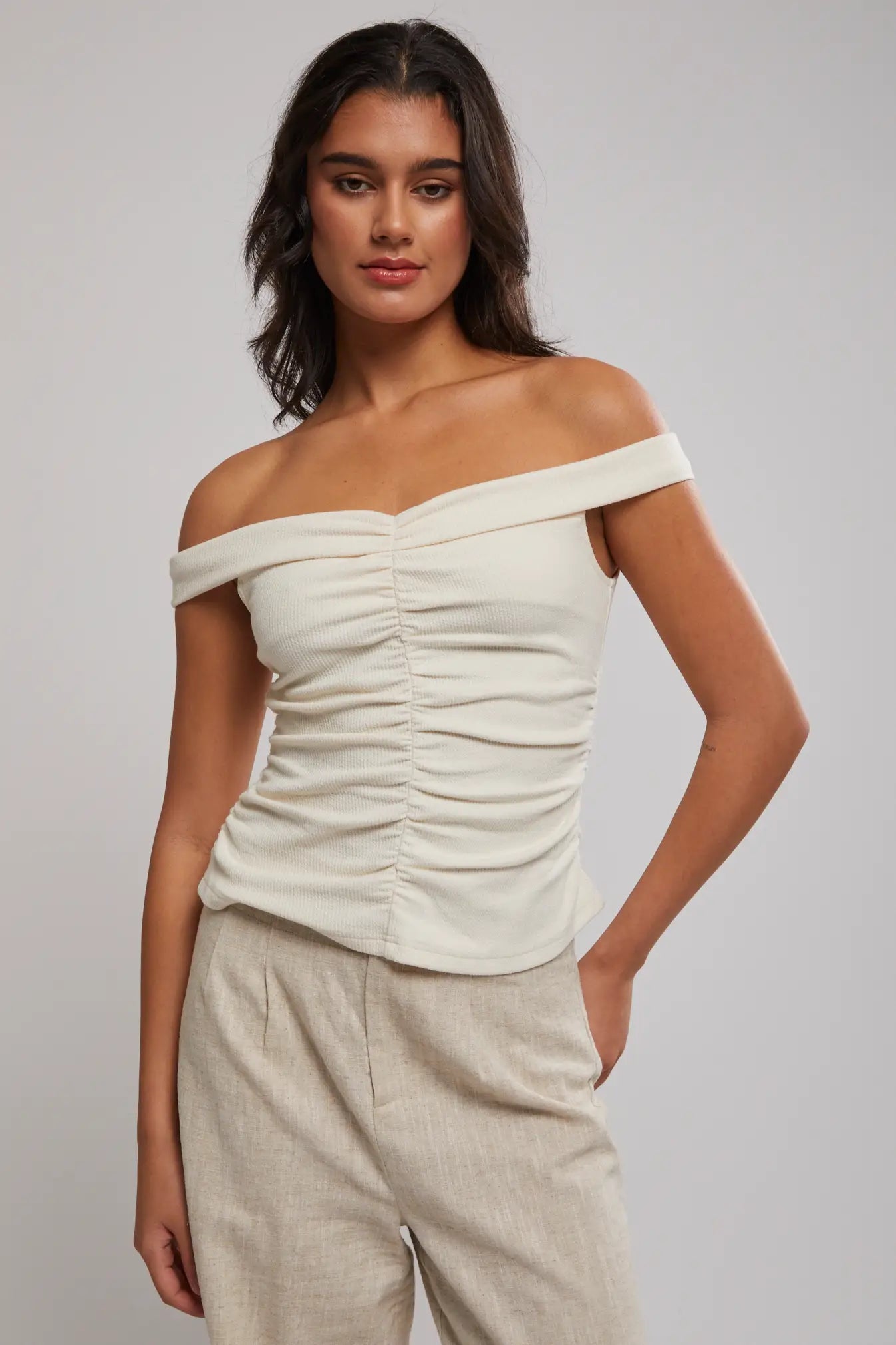 STAPLE THE LABEL-  Celia Off Shoulder Top. Cream