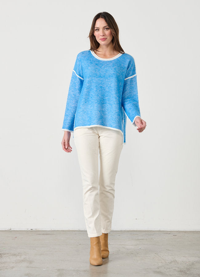 CAJU - Outlined & Split Hem Jumper in Blue