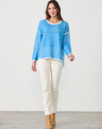 CAJU - Outlined & Split Hem Jumper in Blue
