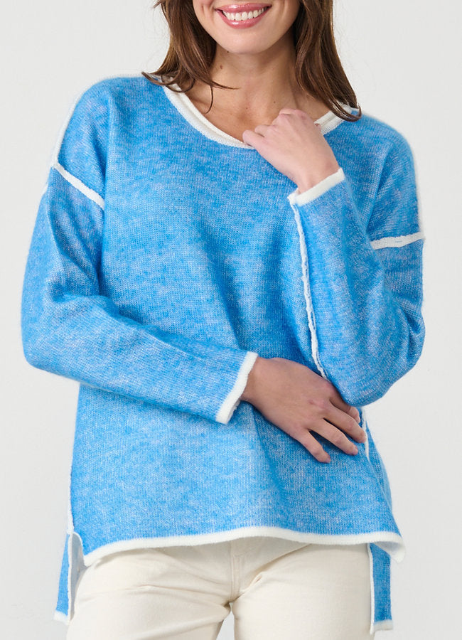 CAJU - Outlined & Split Hem Jumper in Blue