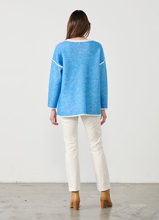 CAJU - Outlined & Split Hem Jumper in Blue