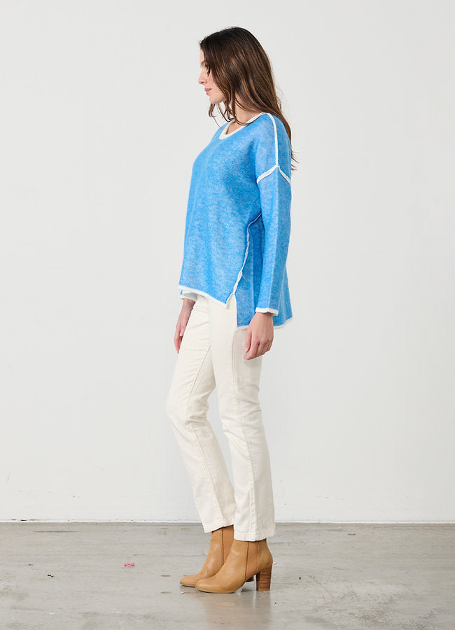 CAJU - Outlined & Split Hem Jumper in Blue