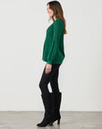 CAJU- Half Rib Knit and Puff Sleeve Top in Forest