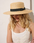 Black Ribbon Trim Straw Boater Hat