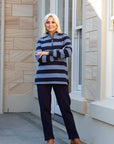 Equinox Striped cotton rugby with half zip open Navy/Blue
