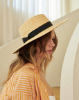 Black Ribbon Trim Straw Boater Hat