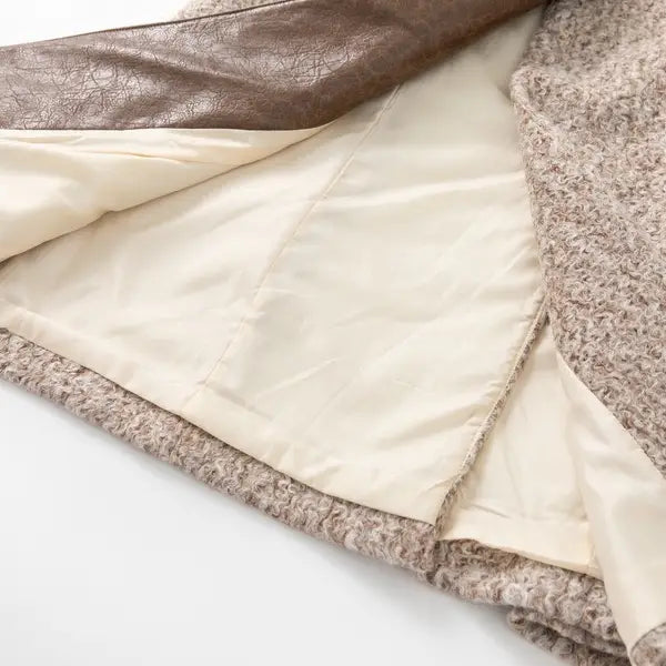 PRODUCT SEEKER - Women's Long Winter Coat with Wool & Pu Leather