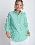 GOONDIWINDI COTTON- Green/White Fine Striped Shirt