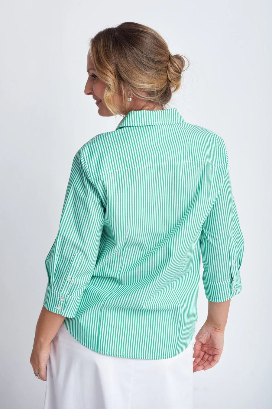 GOONDIWINDI COTTON- Green/White Fine Striped Shirt