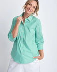 GOONDIWINDI COTTON- Green/White Fine Striped Shirt