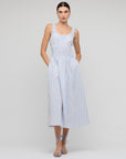 STAPLE THE LABEL - Blue Stripe Cotton Shirred Midi Dress