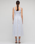 STAPLE THE LABEL - Blue Stripe Cotton Shirred Midi Dress