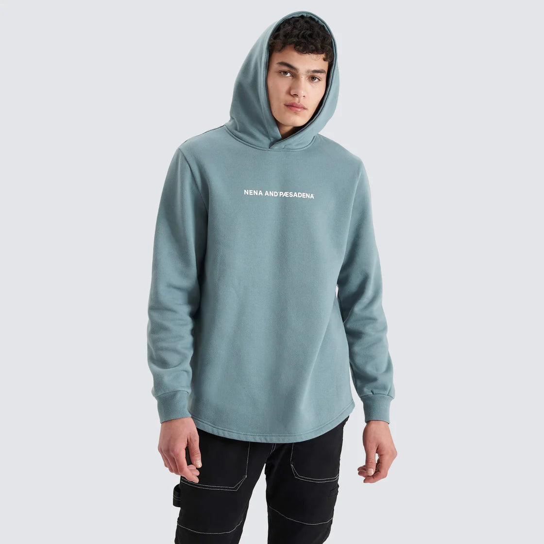 NENA AND PASADENA.  GOBLIN BLUE DUAL CURVED SWEATER