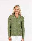NATIVE WORLD -Cable Half Zip Sweater. Pistachio