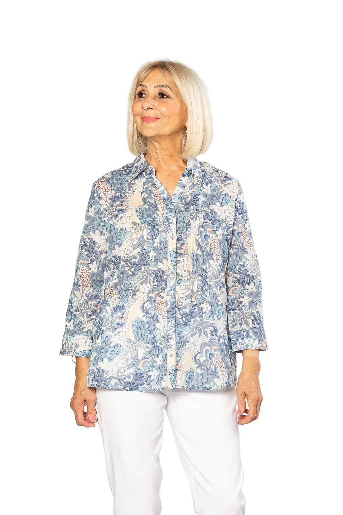 EQUINOX - 100% Cotton French Floral Print 3/4 sleeve Shirt