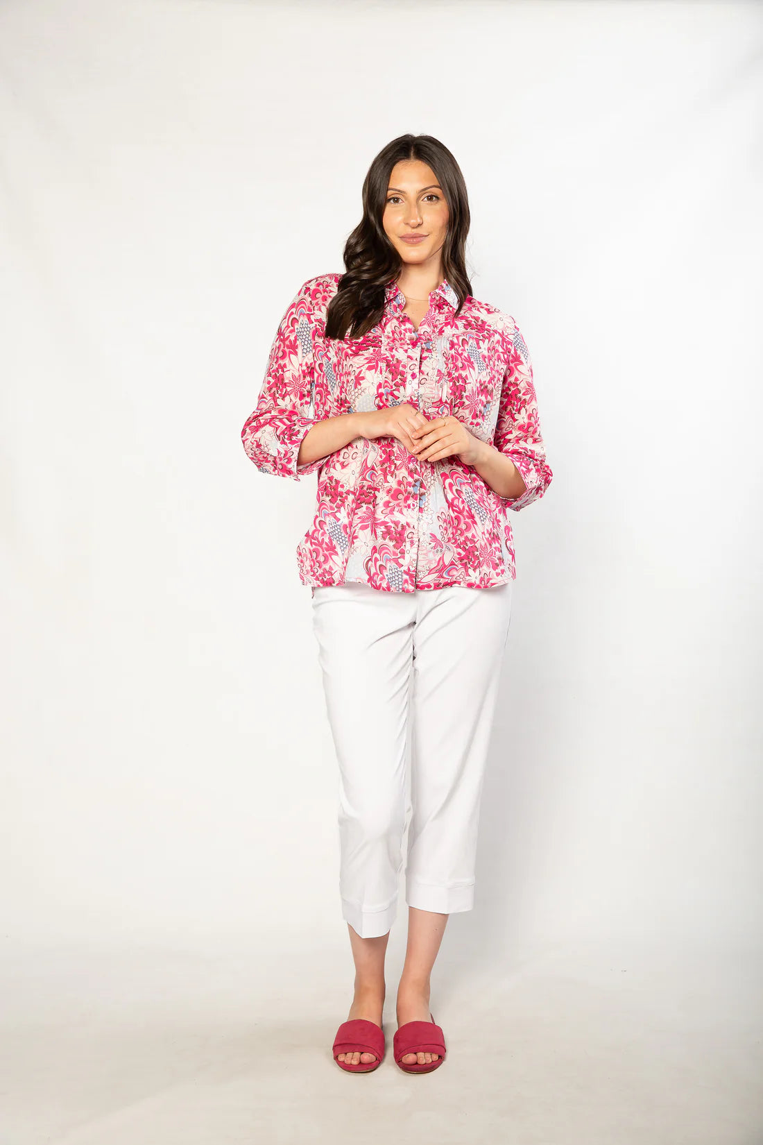 EQUINOX - 100% Cotton French Floral Print 3/4 sleeve Shirt