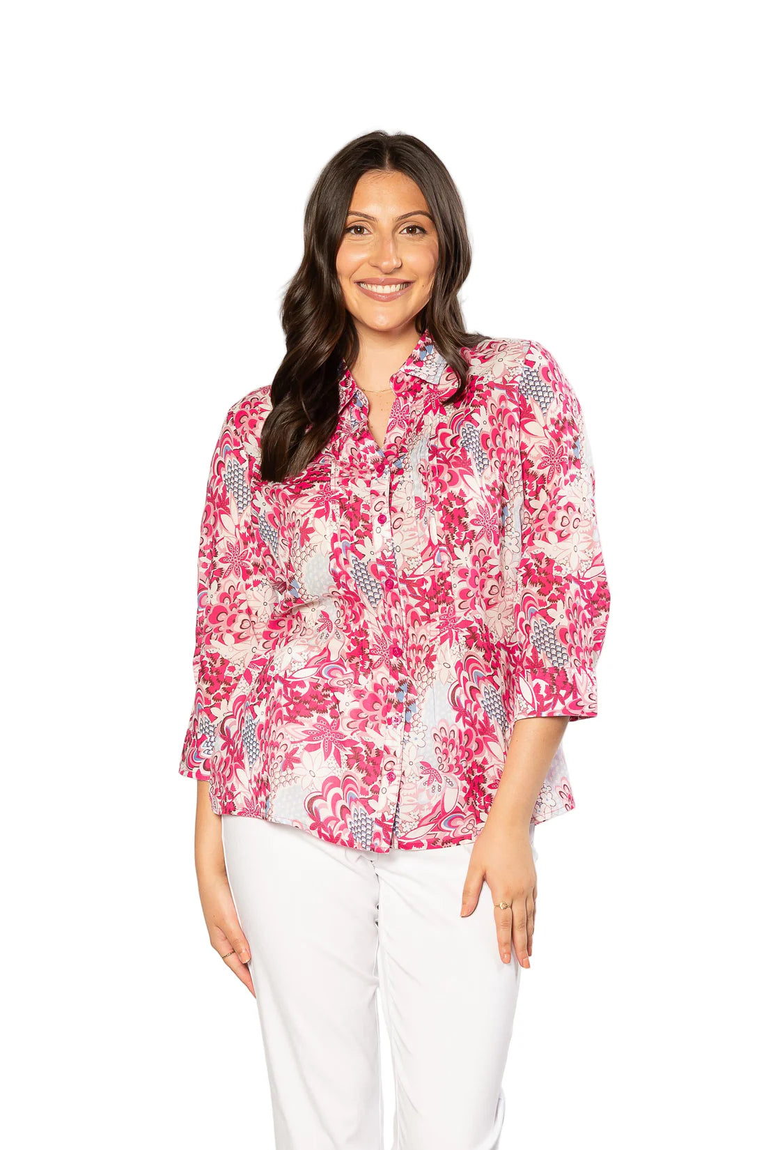 EQUINOX - 100% Cotton French Floral Print 3/4 sleeve Shirt