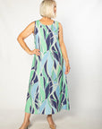 EQUINOX - Gaudi Ocean Blues print Sleeveless Shift Dress 7811 - Green/Blue