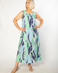 EQUINOX - Gaudi Ocean Blues print Sleeveless Shift Dress 7811 - Green/Blue