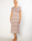 EQUINOX - Cotton blend Keyhole Zig Zag Print Dress with Short Sleeves 7250 Paprika