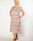 EQUINOX - Cotton blend Keyhole Zig Zag Print Dress with Short Sleeves 7250 Paprika